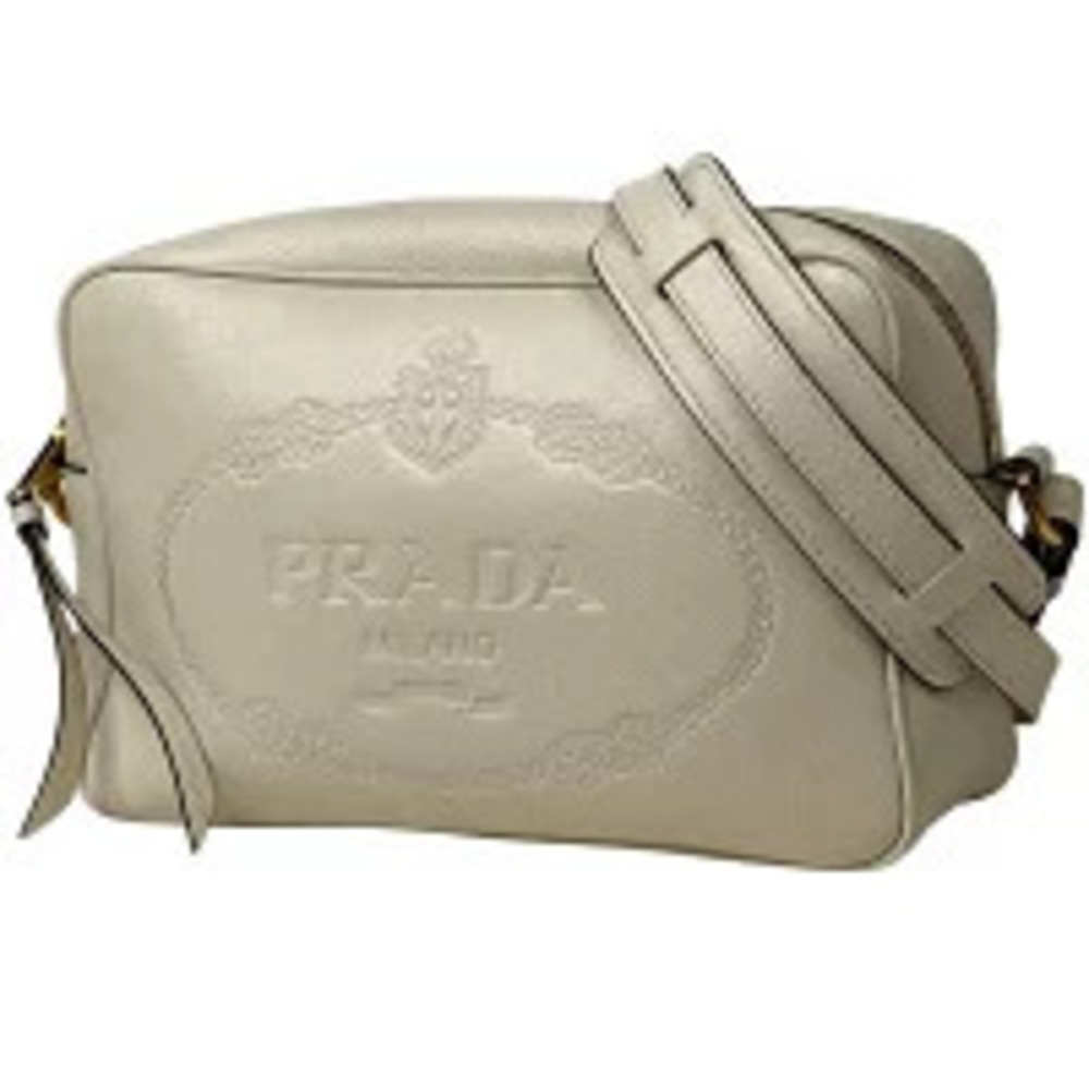 Prada Camera Bag embossed neutral leather White Off white